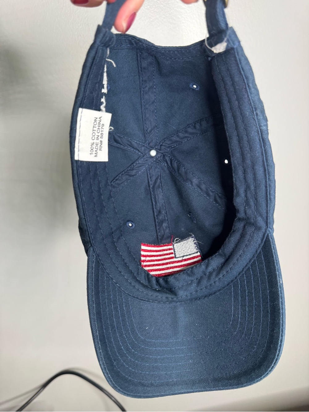 Navy Baseball Cap with Embroidered American Flag - Picture 4 of 5